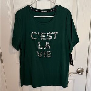 NWT Karl Lagerfeld C'est La Vie rhinestone graphic Tee size L